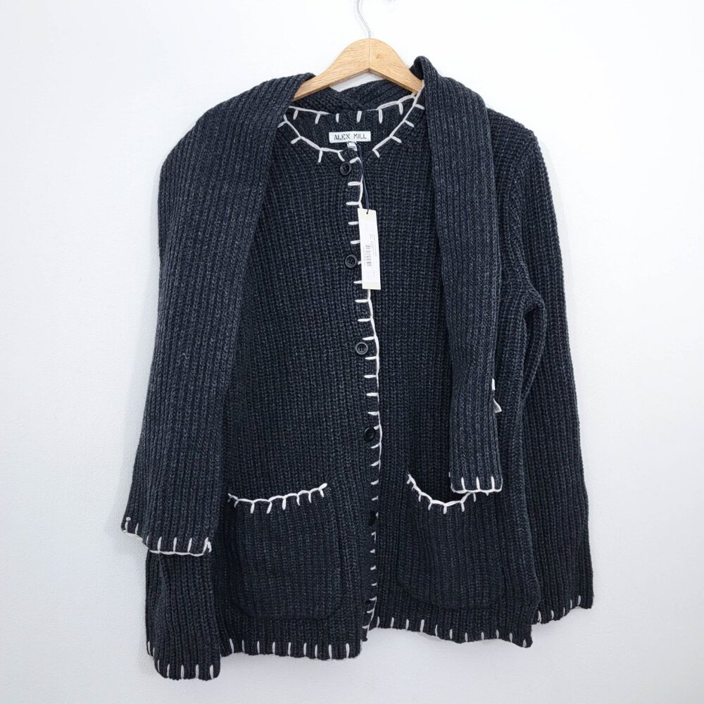 Alex Mill Marylebone Sweater Jacket in Charcoal Medium NWT - Picture 3 of 7